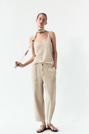 Zara ELASTIC WAIST PANTS - Beige