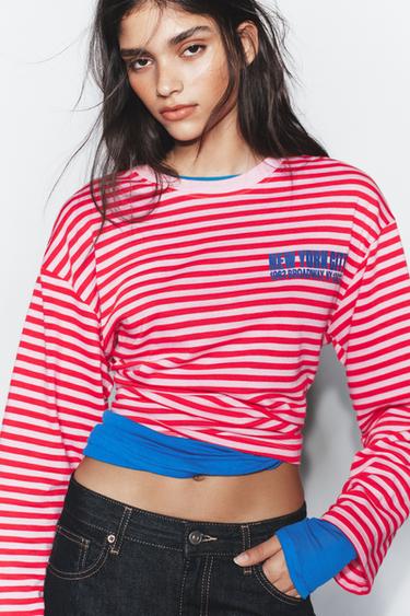 T-SHIRT RAYURES INSCRIPTION - Rose de Zara - Image 2