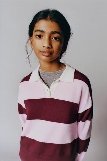 POLO EN MAILLE À RAYURES - Rose de Zara - Image 4