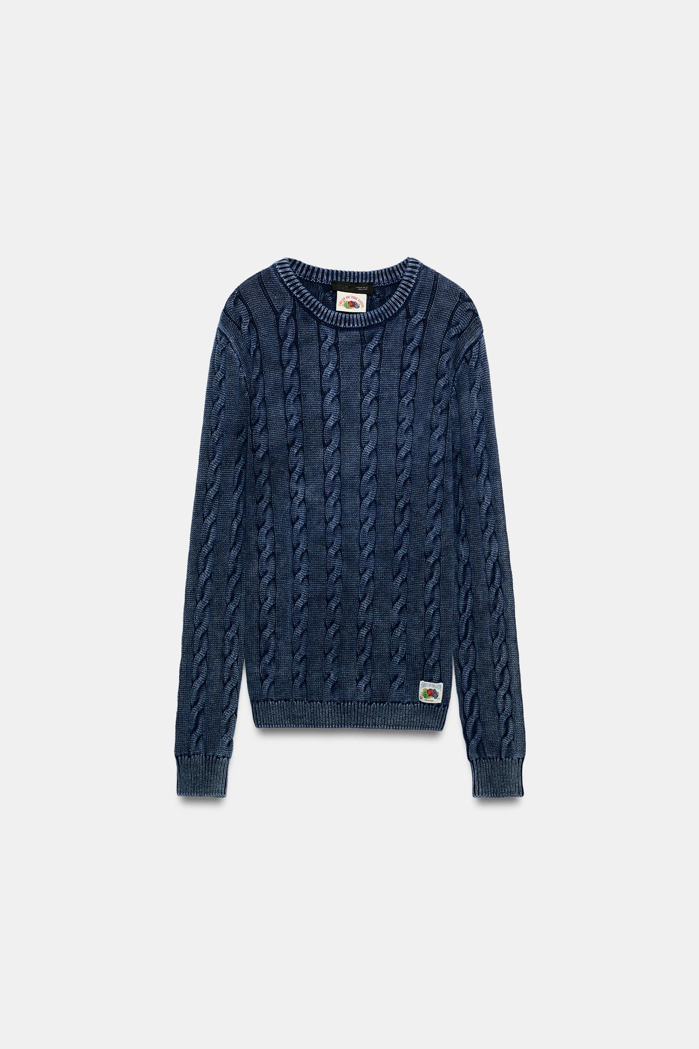 Женский свитер Zara Fruit OF the Loom™ Cable-Knit Oversized Jumper, цвет: Индиго — фото 2