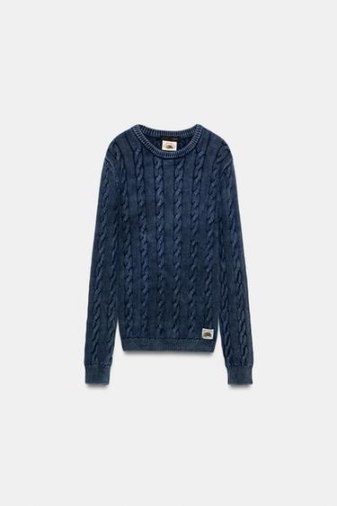 FRUIT OF THE LOOM™ CABLE KNIT OVERSIZED SWEATER — indigo vigore 2