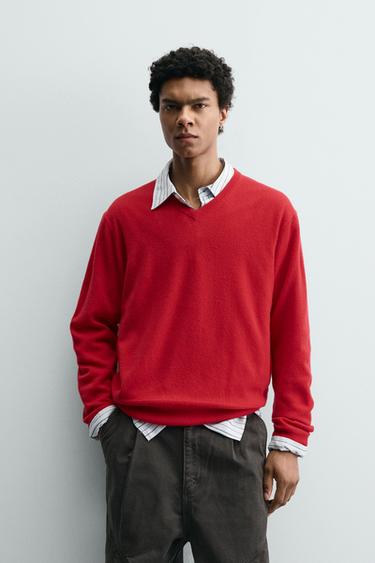 REGULAR FIT WOOL BLEND JUMPER - Bright red by Zara