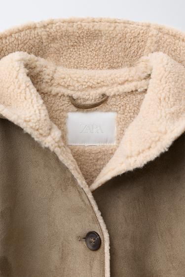 DOUBLE-FACED FAUX SHEARLING COAT - Light khaki by Zara - Image 6
