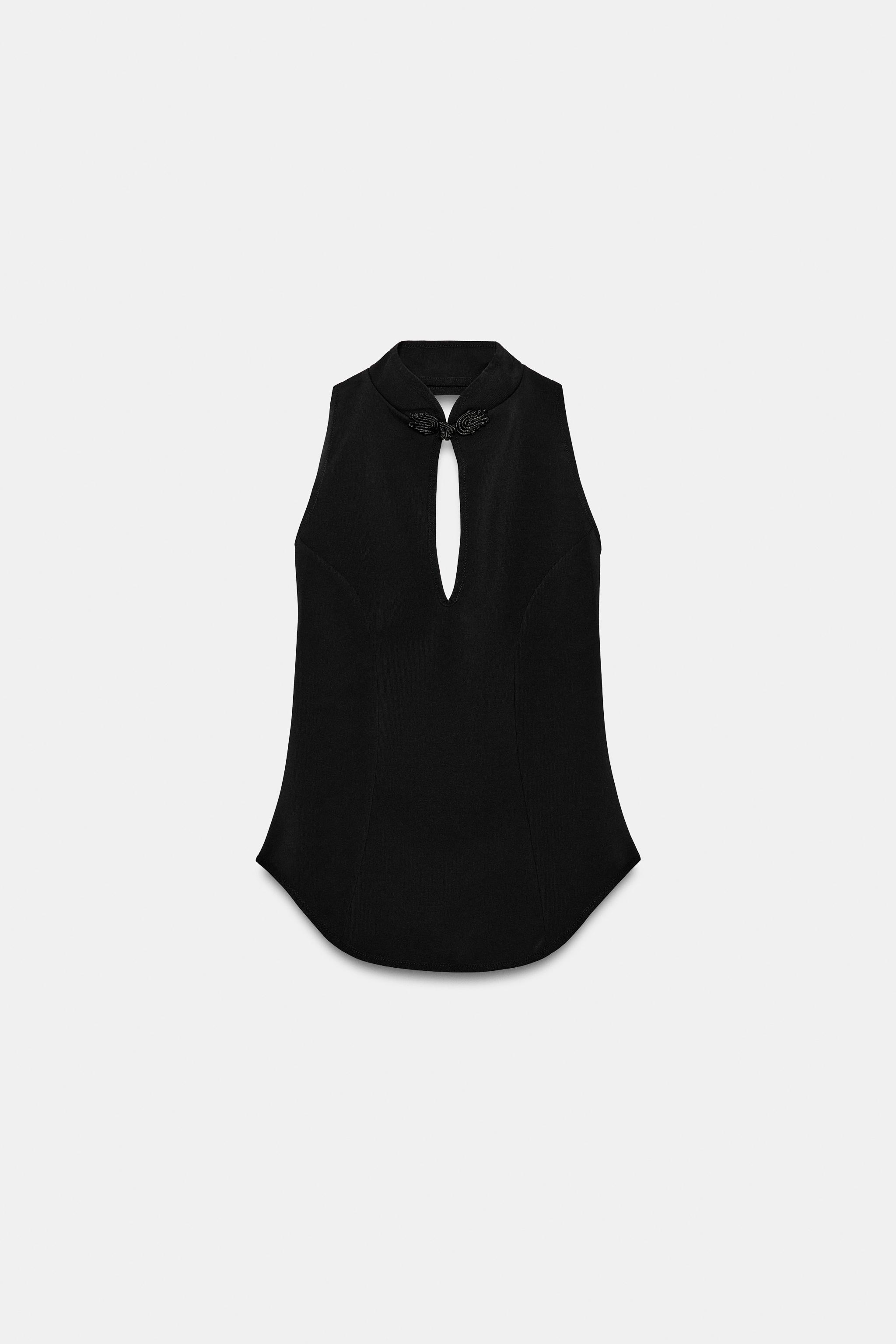 Zara Süslü Düğmeli Halter Yaka Top görsel 6