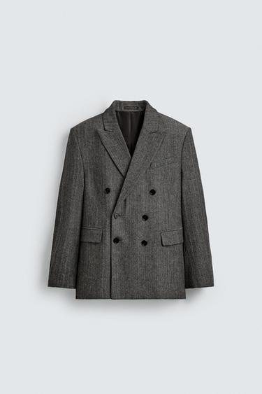 HERRINGBONE WOOL BLEND SUIT BLAZER - Grey by Zara