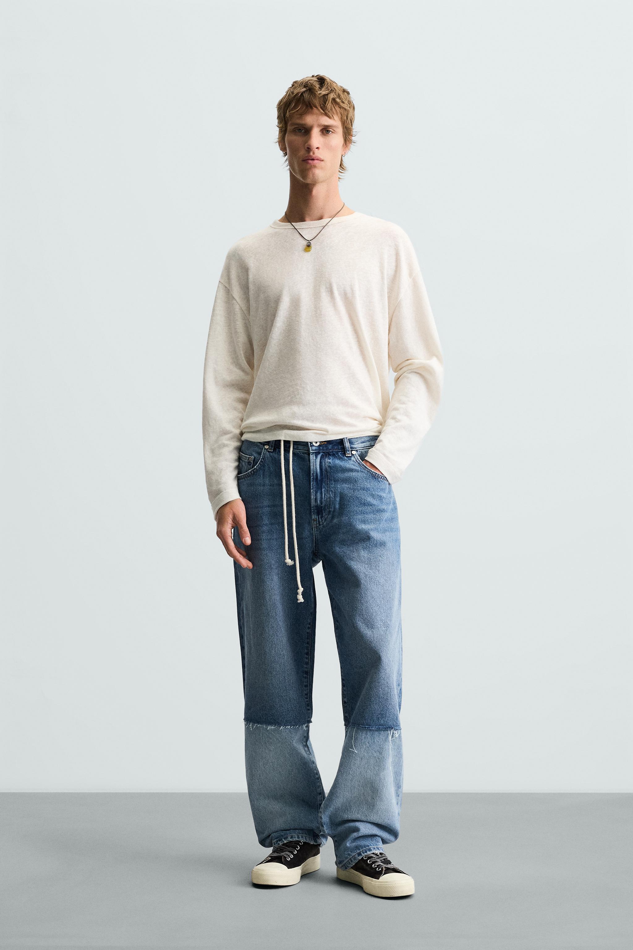 JEANS RELAXED FIT PATCHWORK - Azul-médio | ZARA Brasil