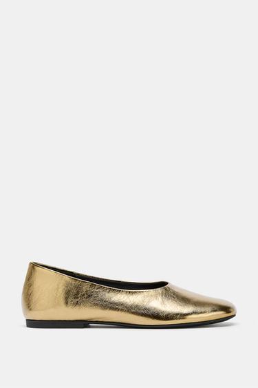 LAMINATED LEATHER BALLERINAS - Gold by Zara