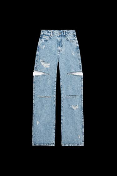 Zara Z1975 MID-RISE STRAIGHT CUT OUTS RIPPED JEANS - Light blue - Image 0