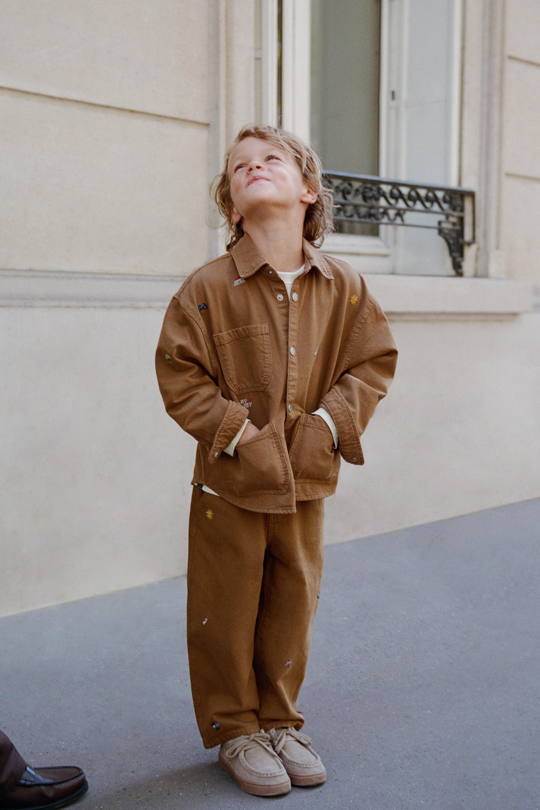 EMBROIDERED CANVAS OVERSHIRT — Caramel