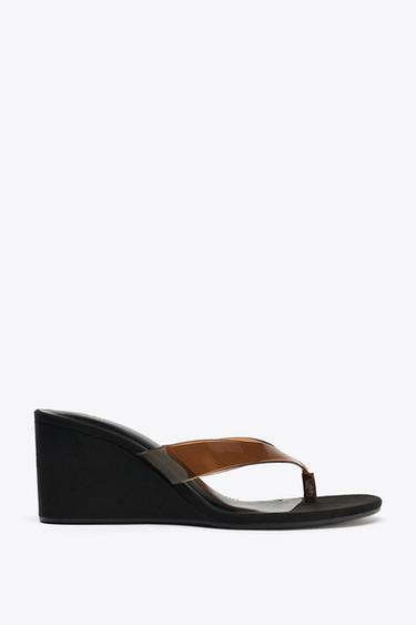 Zara VINYL WEDGE SANDALS - Black