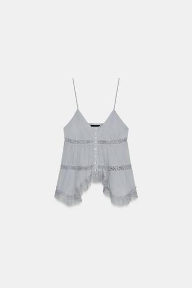 EMBROIDERED STRAPPY TOP - Blue / Grey by Zara