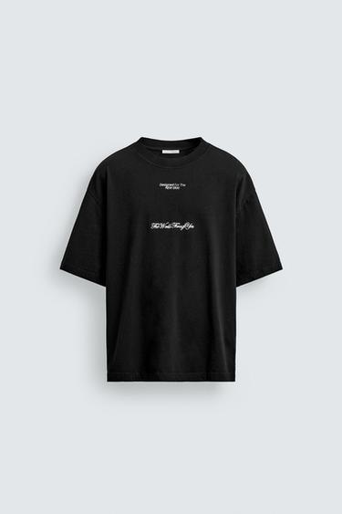 СВІТШОТ З КОРОТКИМИ РУКАВАМИ ТА НАПИСАМИ - Чорний Zara
