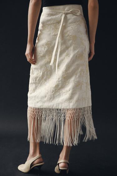 МИДИ ПОЛА С БРОДЕРИИ ОТ 100% ЛЕН ZW COLLECTION - Екрю от Zara