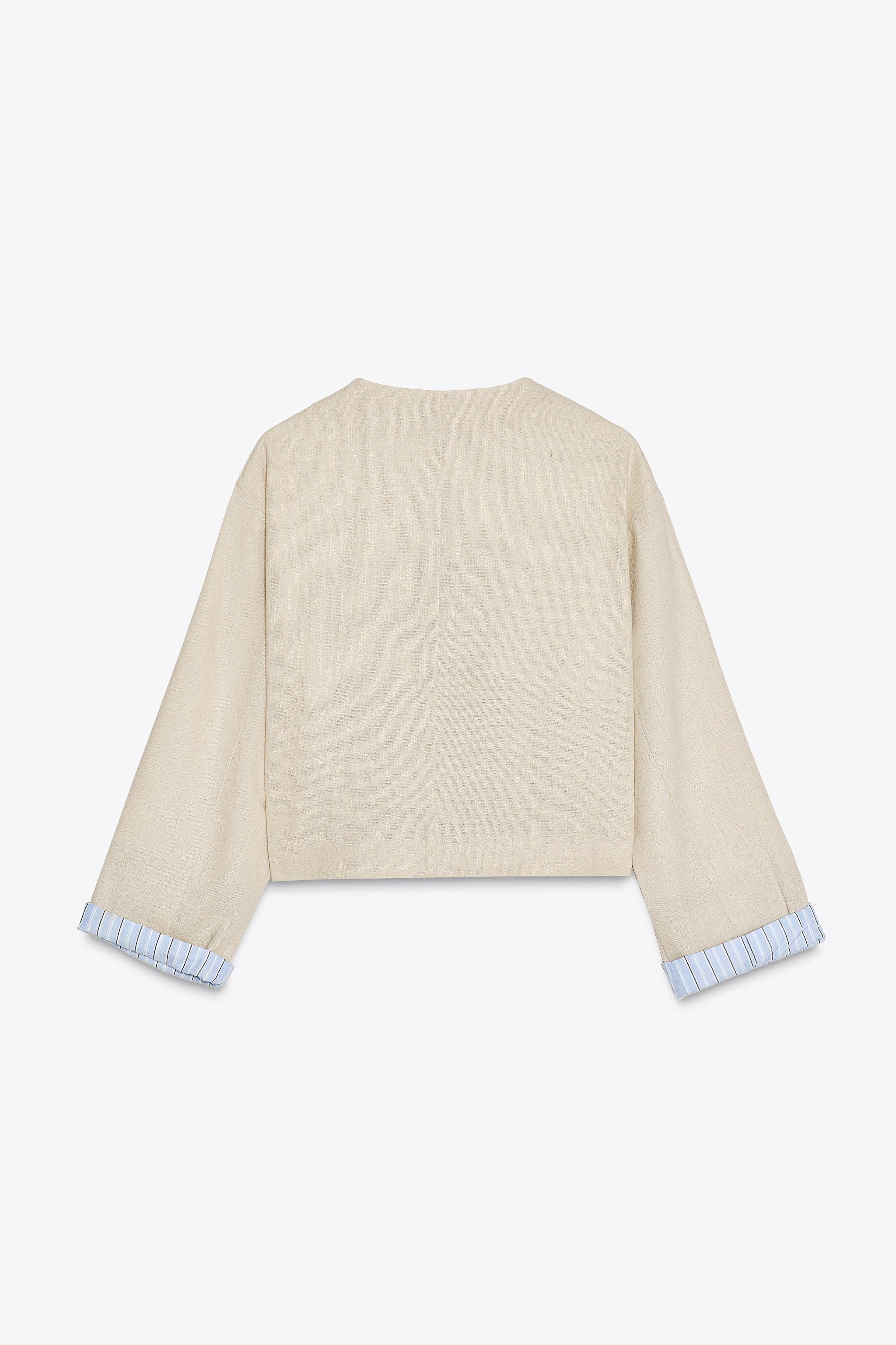 リネンライトジャケット リネンブレンド クロップドジャケット - ライトベージュ | ZARA