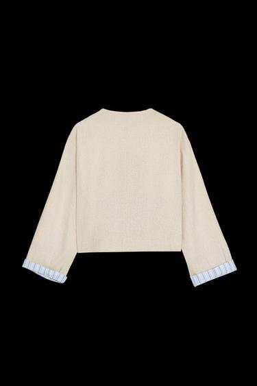 KURZE JACKE MIT LEINEN - Hellbeige von Zara