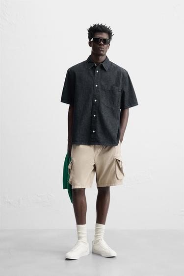 Zara COTTON-HEMP DENIM SHIRT - Indigo