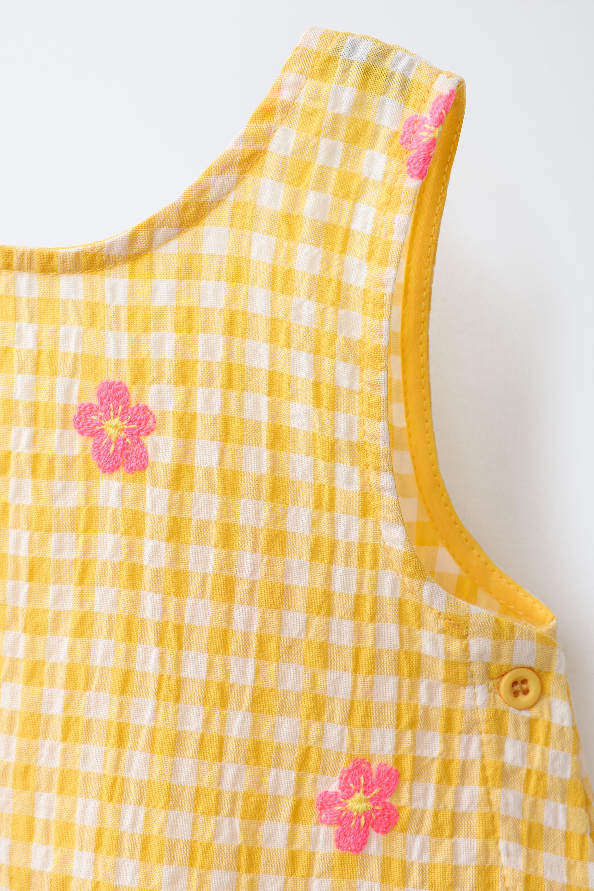 EMBROIDERED FLORAL GINGHAM TOP - Yellow | ZARA United States