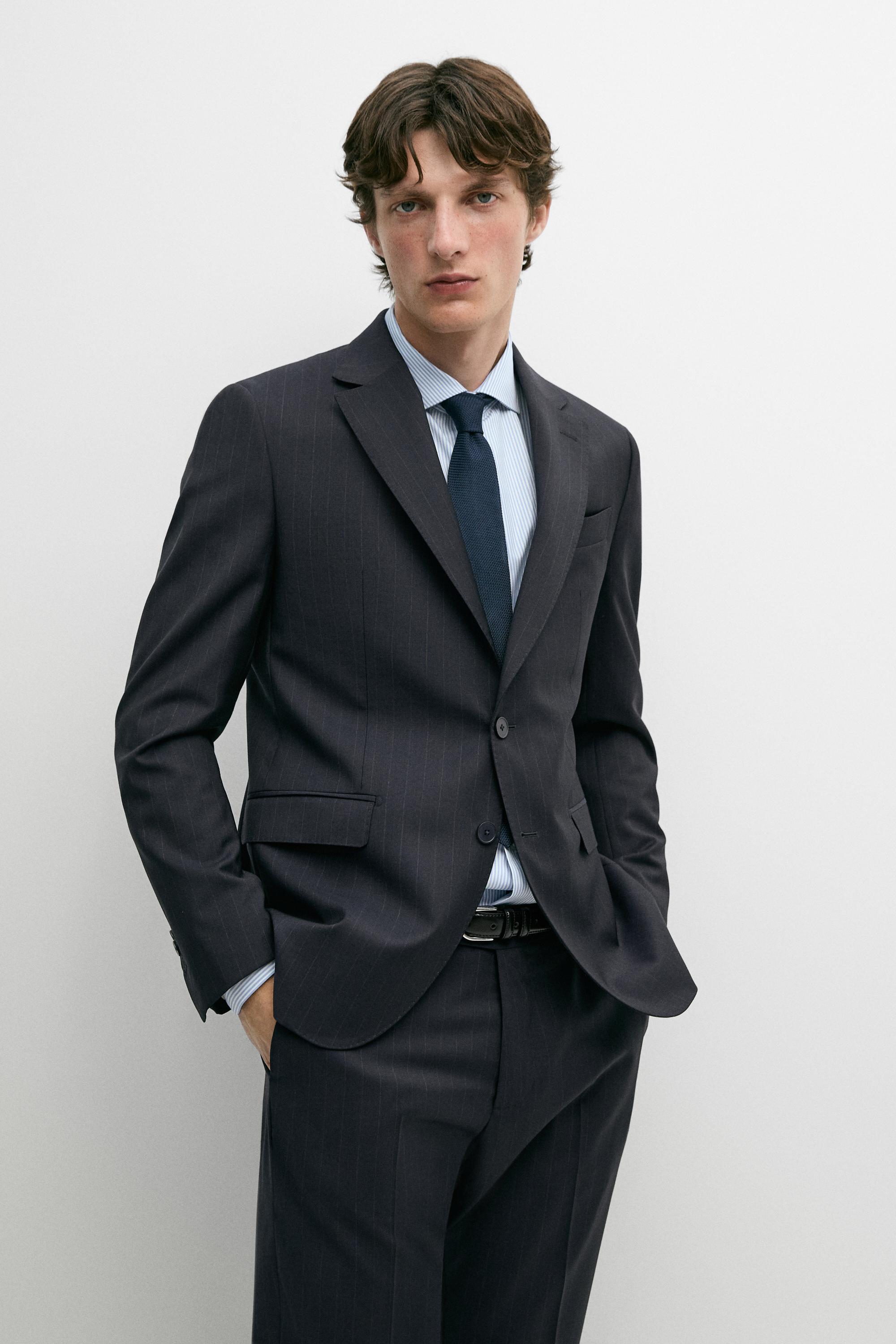 Striped 100% cool wool suit blazer — Navy blue