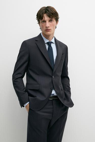 Striped 100% cool wool suit blazer — Navy blue 2