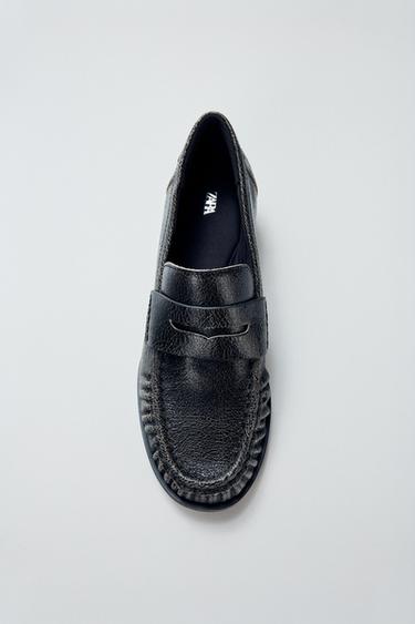 DISTRESSED LEATHER LOAFERS - Grey by Zara