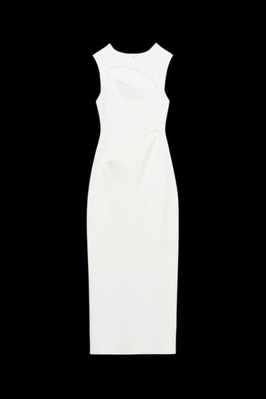 Zara CUT OUT STRETCH MIDI DRESS - White - Image 0