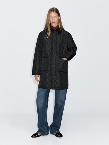 Chaqueta larga acolchada ligera detalle pana - Negro de Zara - Imagen 0