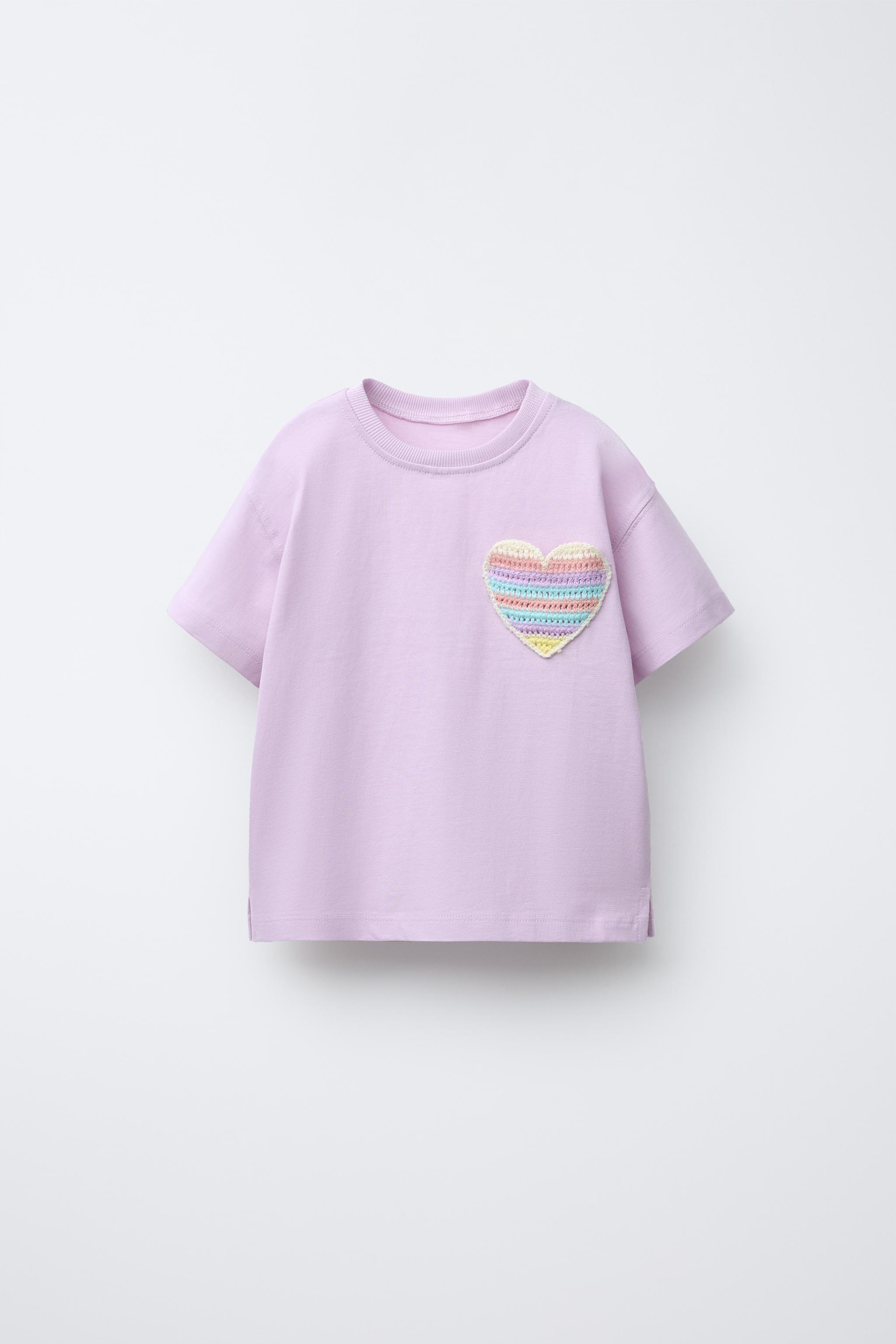 CROCHET HEART POCKET T-SHIRT - Mauve | ZARA United States