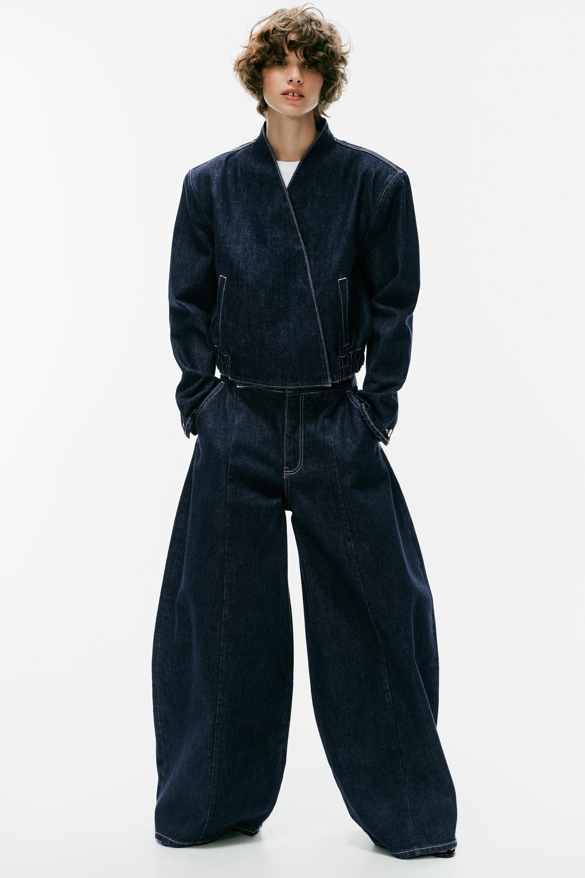 TRF DENIM CROSSOVER BOMBER JACKET — Dark indigo
