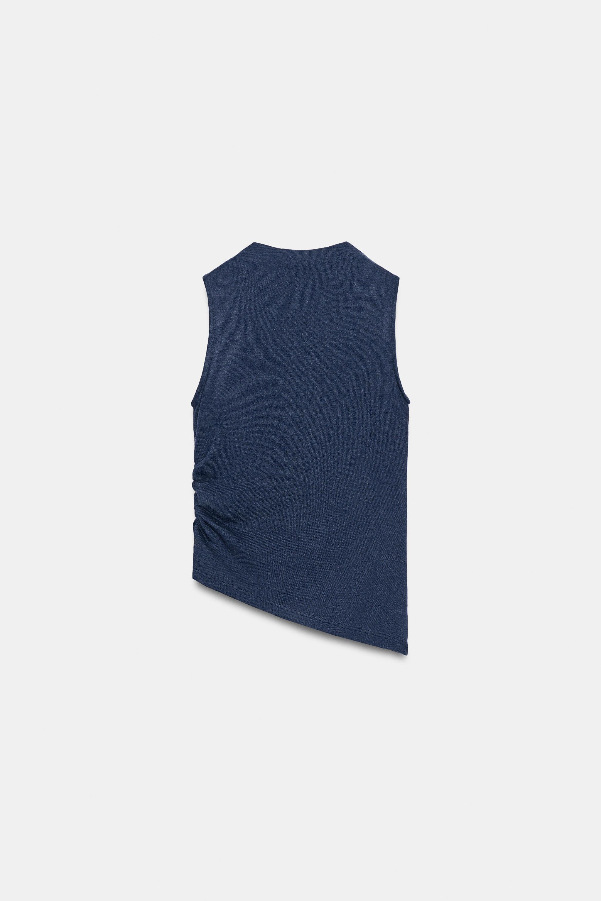 ギャザーハイネックノースリーブトップス - ネイビーブルー | ZARA