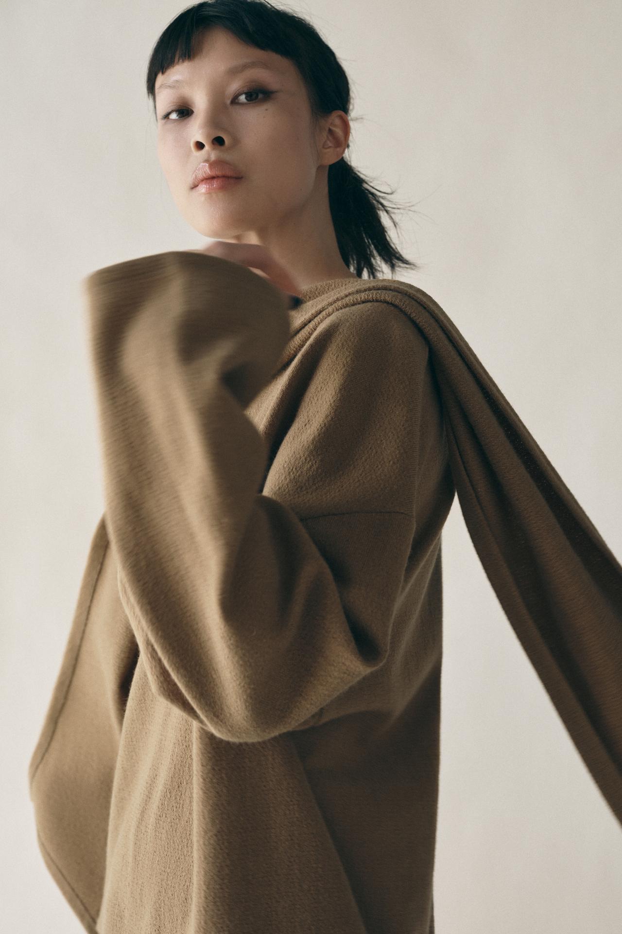 SWEATER WITH SCARF OVERLAY