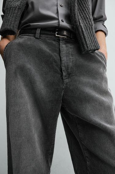 RELAXED FIT CORDUROY TROUSERS - Anthracite Grey by Zara