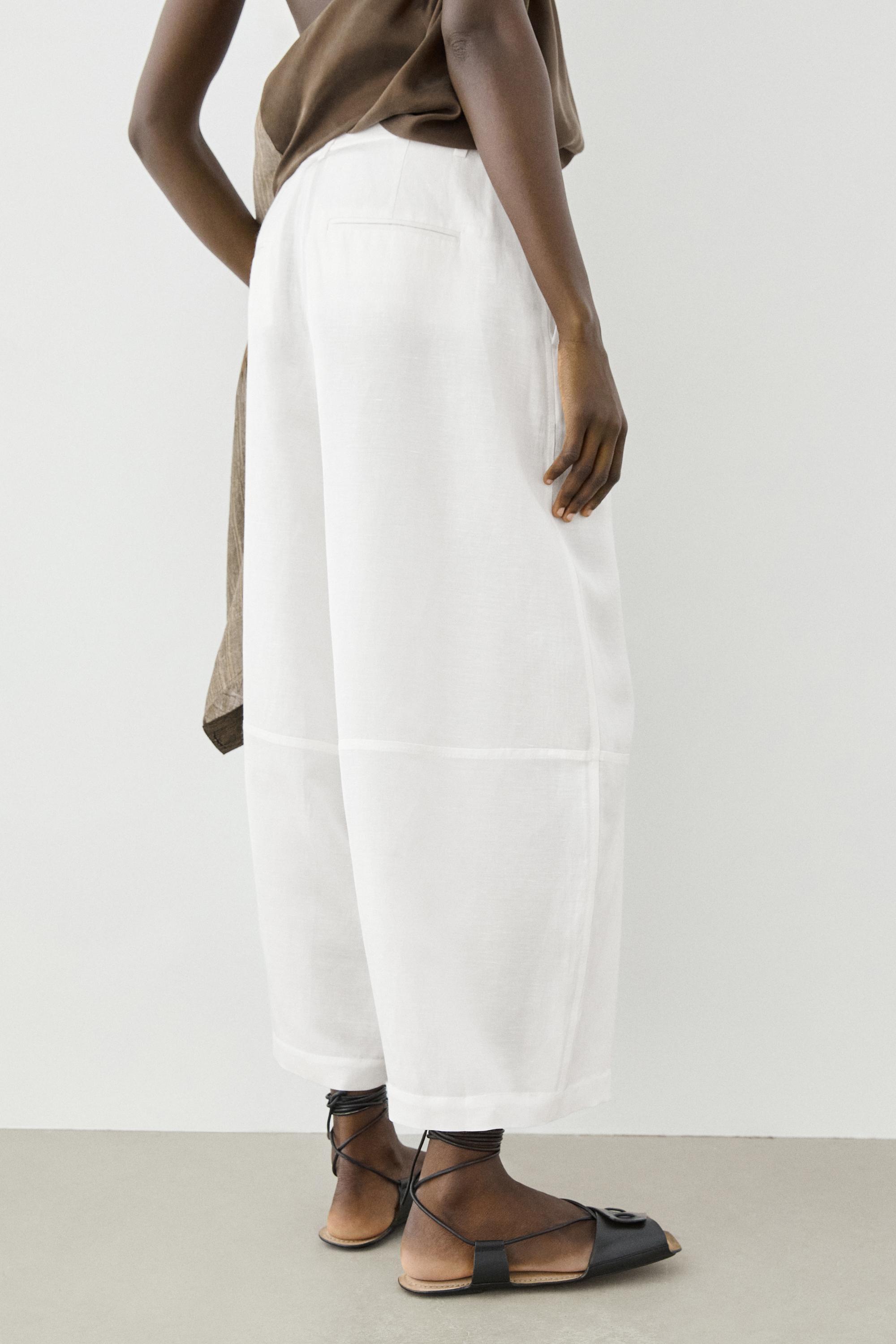 Flowing linen blend pants with seams