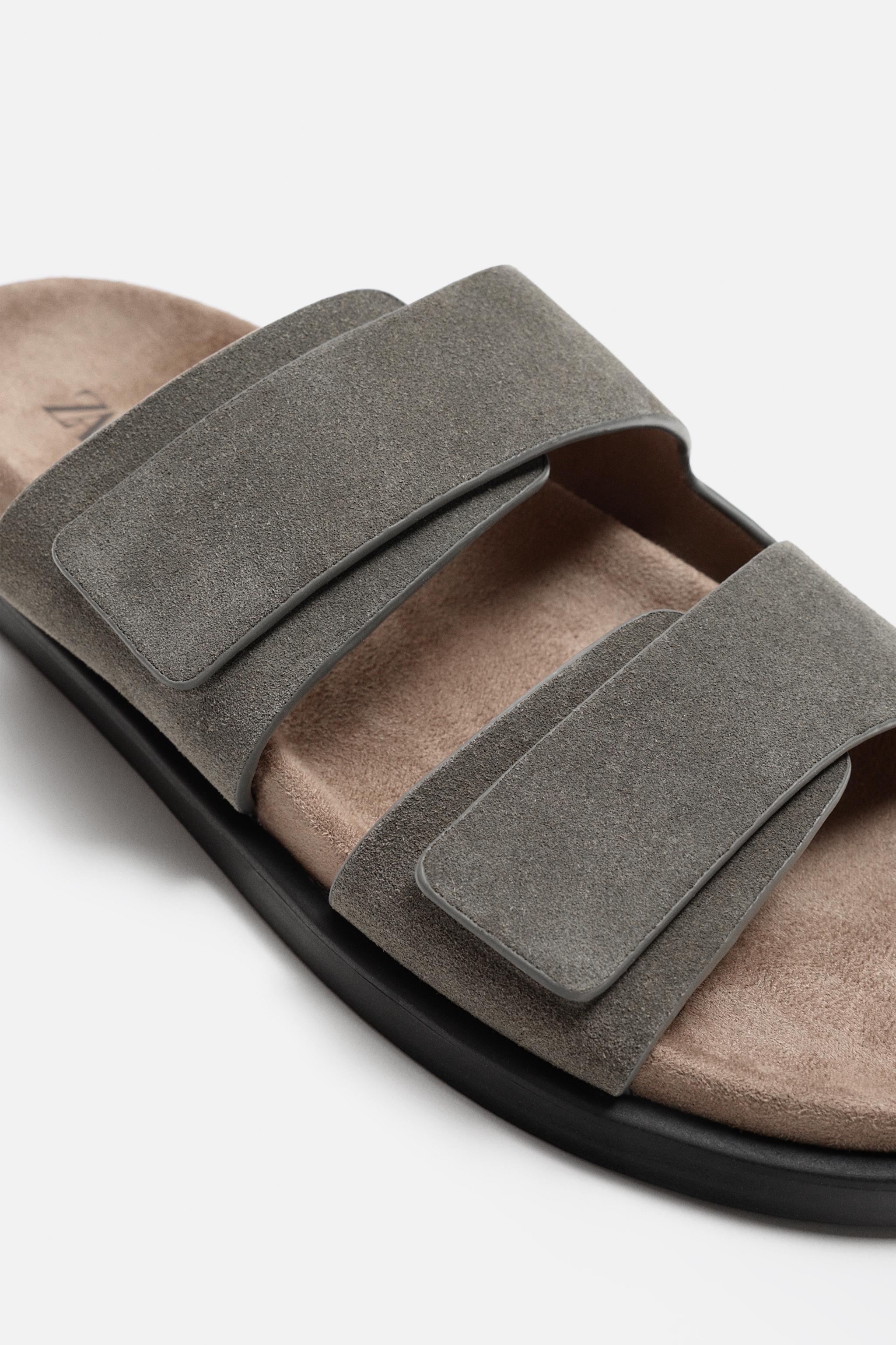 ダブルストラップ レザ サンダル - トープグレー | ZARA Japan