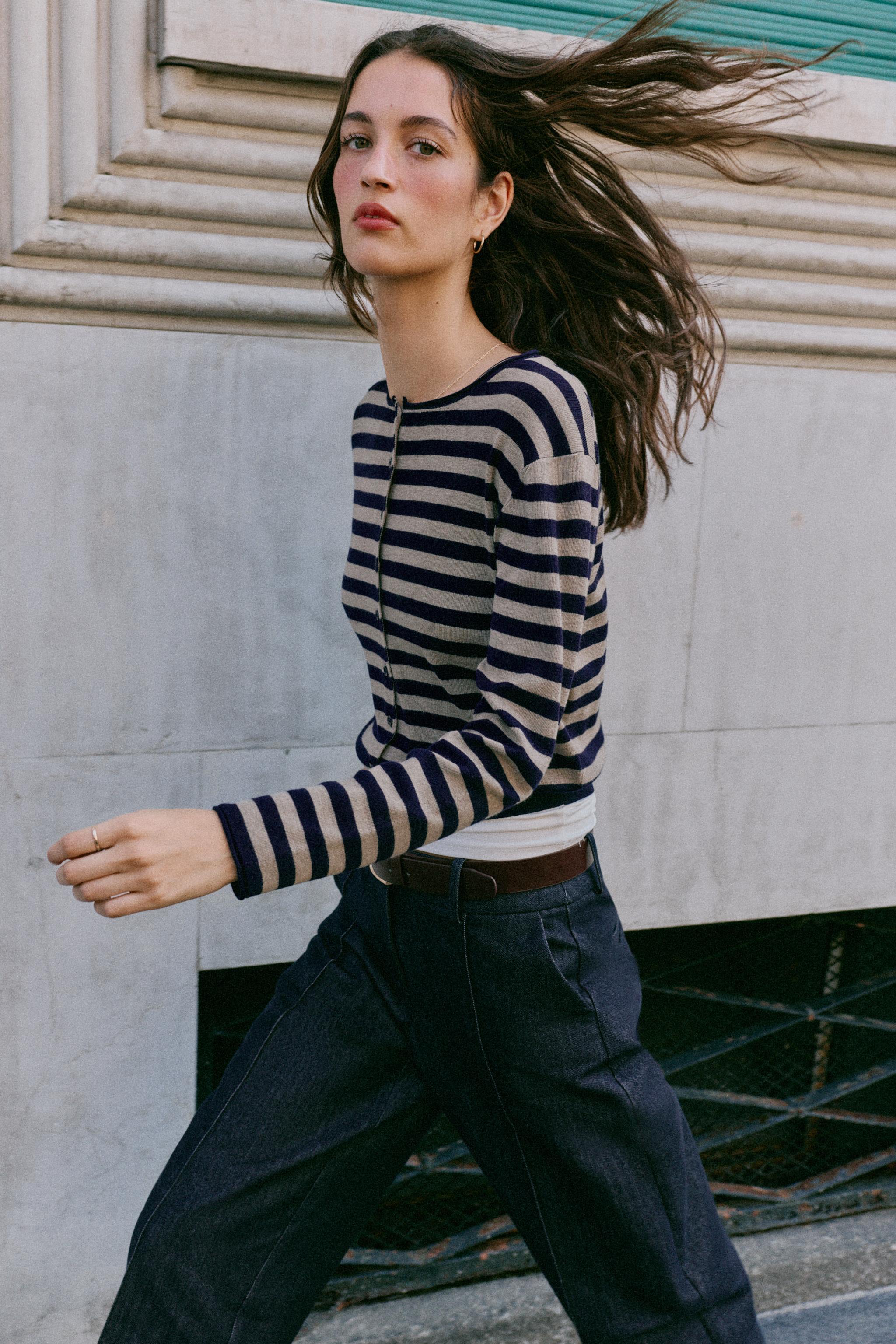 FINE-KNIT STRIPED JACKET