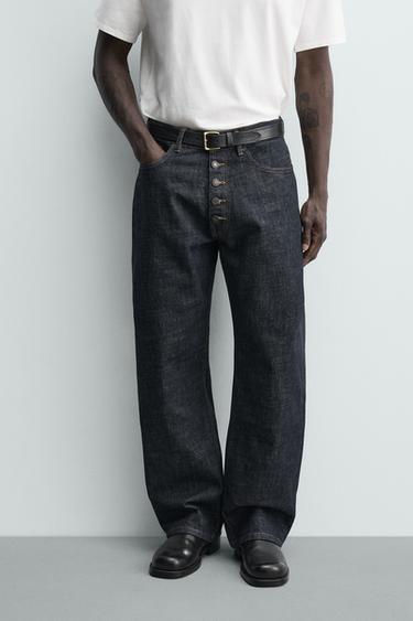 LOOSE-FIT-JEANS MIT KNOPFLEISTE - Indigoblau von Zara