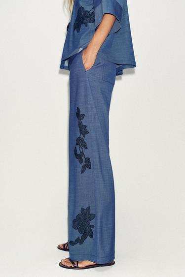 FLORAL WIDE-LEG TROUSERS - Blue by Zara - Image 2