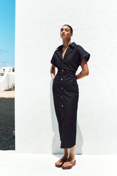 Zara Z1975 DENIM MIDI DRESS - Blue - Image 0