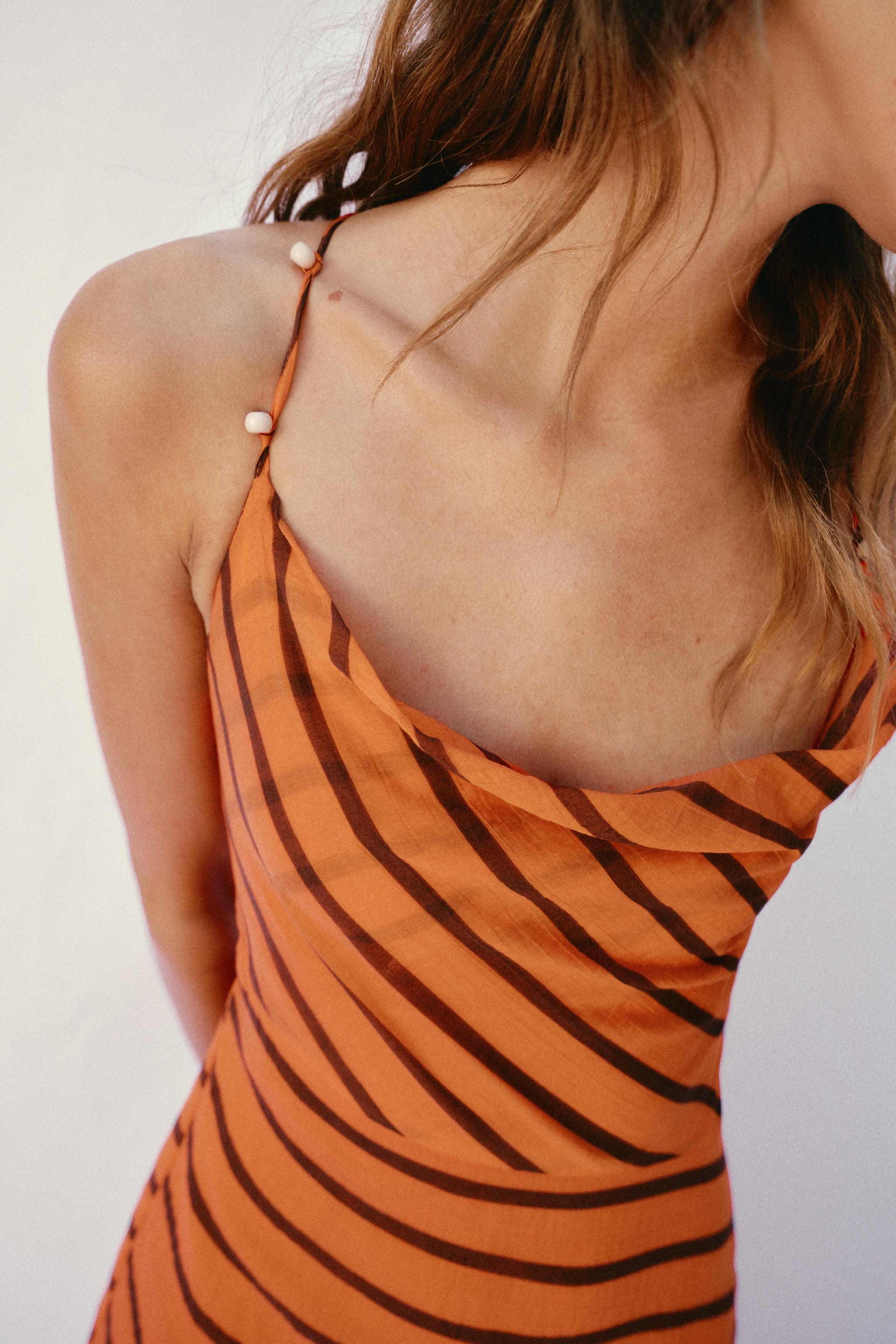 STRIPED STRAPPY MIDI DRESS