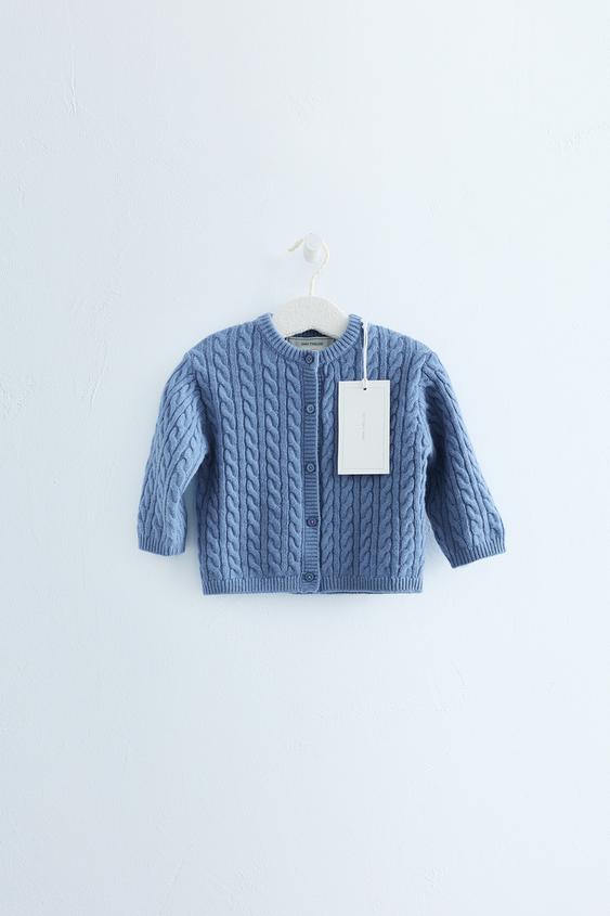 Zaras Zara Timeless – kabelstickad kofta i 100% ylle - Blå medel - Bild 0