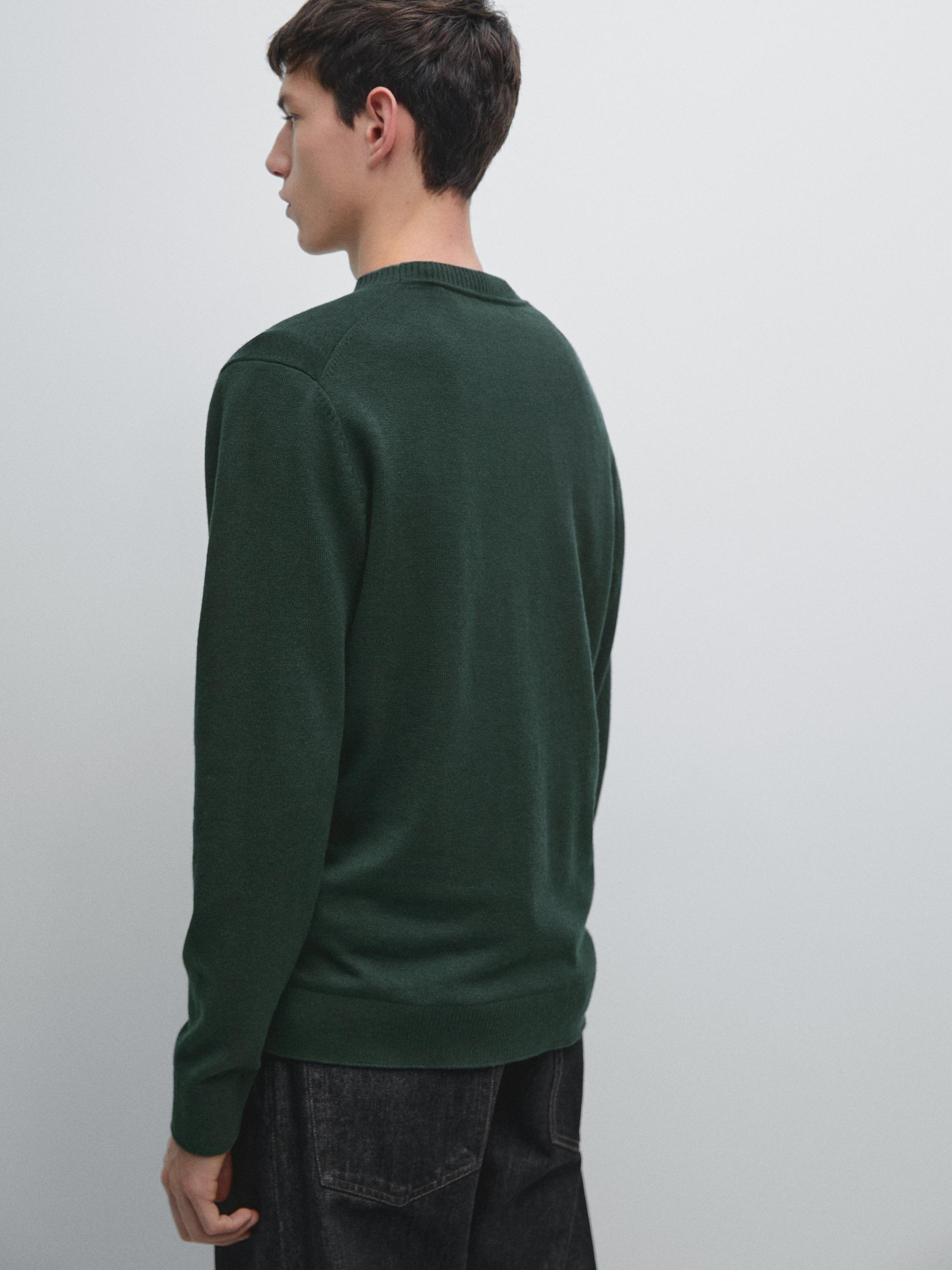 Knit cotton and wool sweater with crew neck