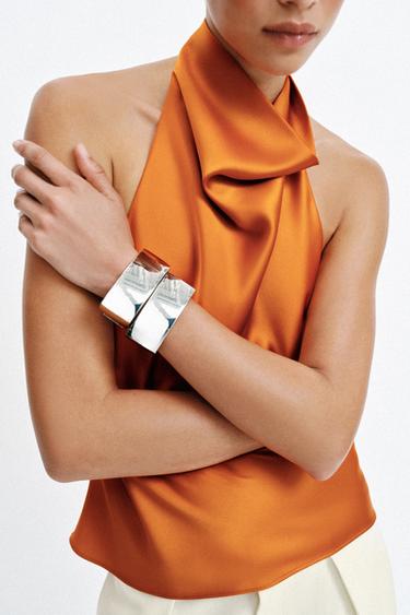 SATIN HALTER TOP - Orange by Zara