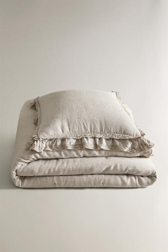 EDREDOM DE LINHO COM RENDA - Bege-claro da Zara - Imagem 0