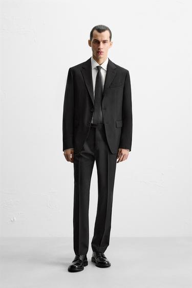 Zara 100% WOOL SUIT PANTS - Black - Image 0