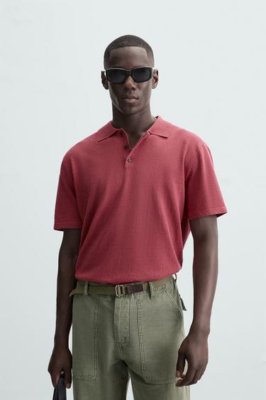 Zara KNIT POLO SHIRT WITH LINEN - Raspberry