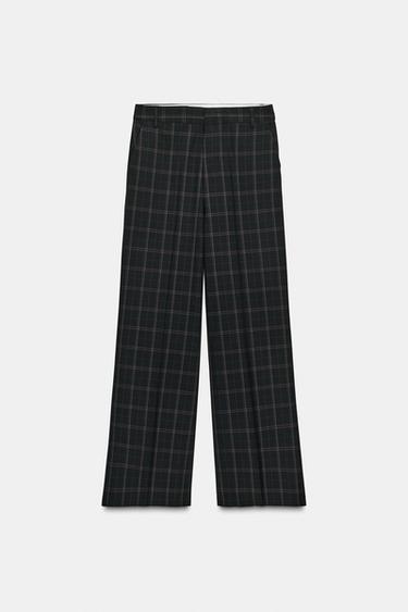 Zara HIGH-WAISTED PLAID PANTS - Black / Brown