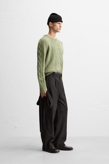 TEXTURED CABLE-KNIT SWEATER - Green by Zara - Image 3