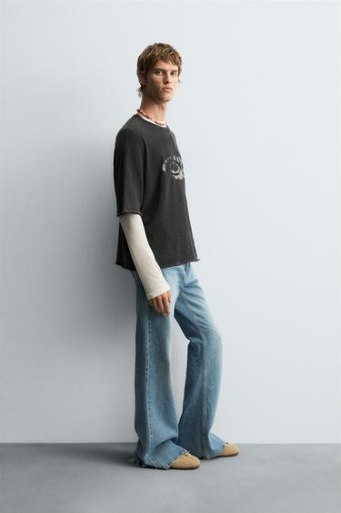 T-SHIRT EN MAILLE IMPRIMÉ DÉLAVÉ - Noir de Zara - Image 3