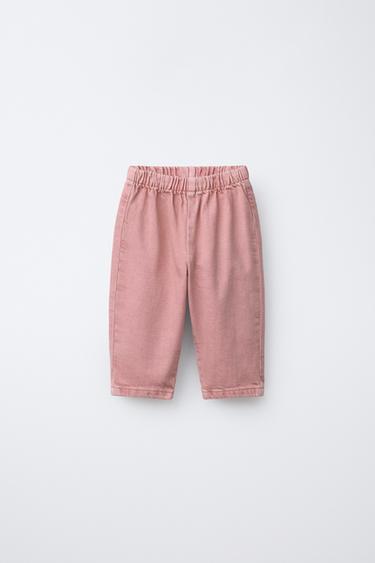 PANTALON EN SERGÉ BAGGY À POCHE CŒUR - Rose de Zara