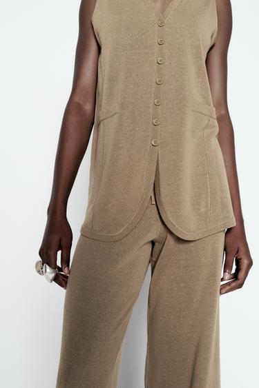 TOP CHALECO LARGO PUNTO - Visón vigoré de Zara