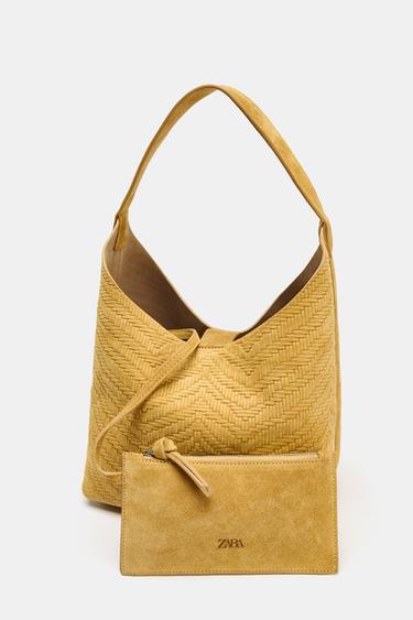 SAC EN CUIR DAIM TRESSÉ - Jaune de Zara - Image 5